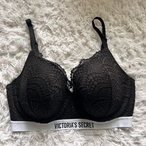 Victoria's Secret Black Lace Bra with White Band 34DD